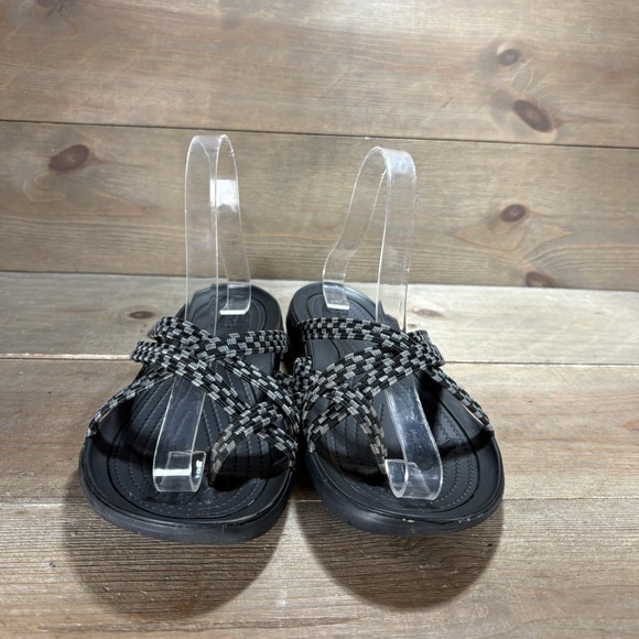 crocs swiftwater womens size 7 shoes black strappy braided comfort sandals - Picture 4 of 9